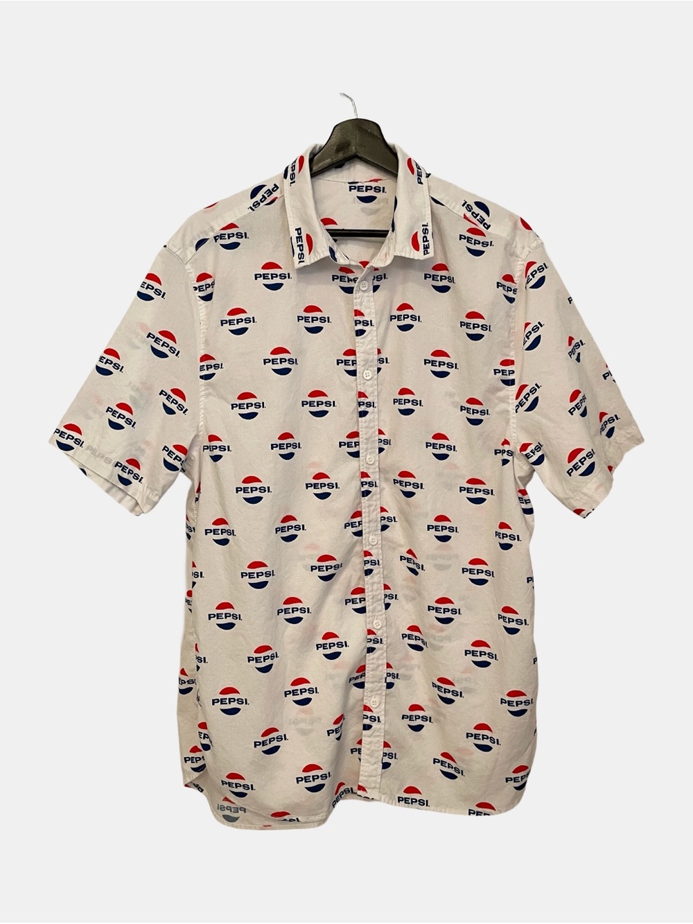 H&M x Pepsi Logo White Button Up Short Sleeve Shirt Mens XL